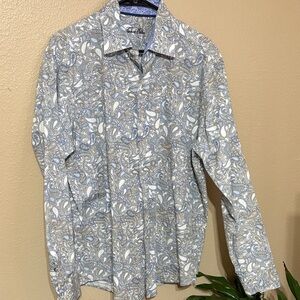 Tasso Elba Blue and Gold Paisley Shirt